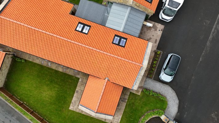 Drone photo of a completed roof replacement in Redcar by Samuel Moore Roofing